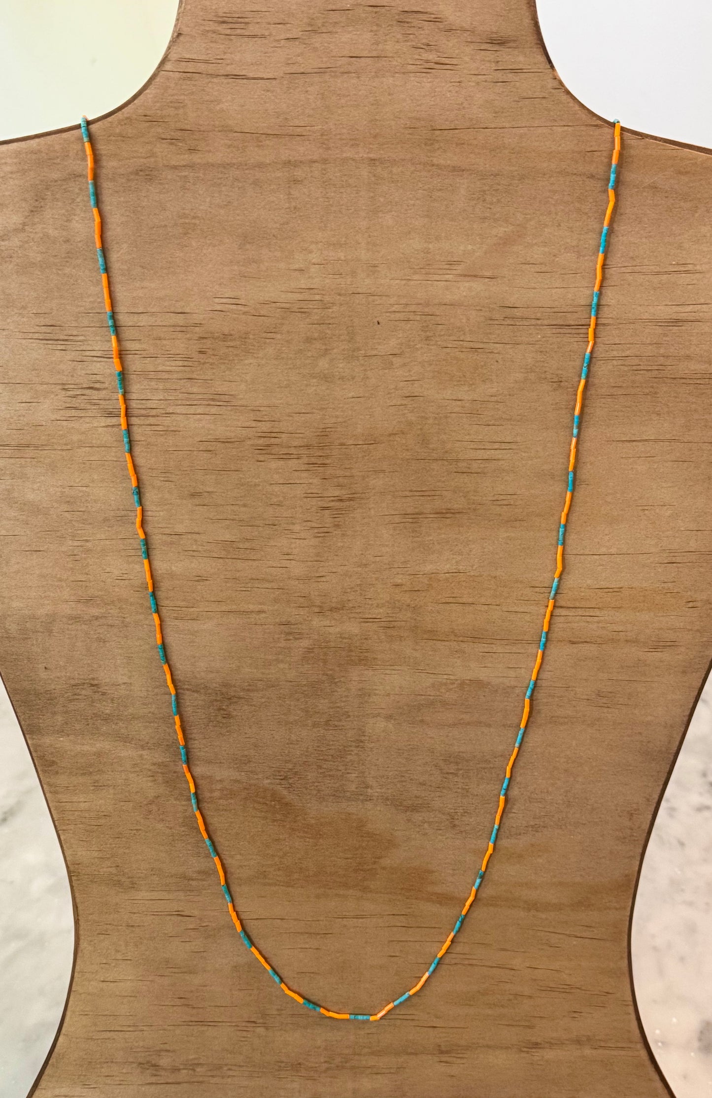 Three Five Checker Necklace in Tangerine & Turquoise