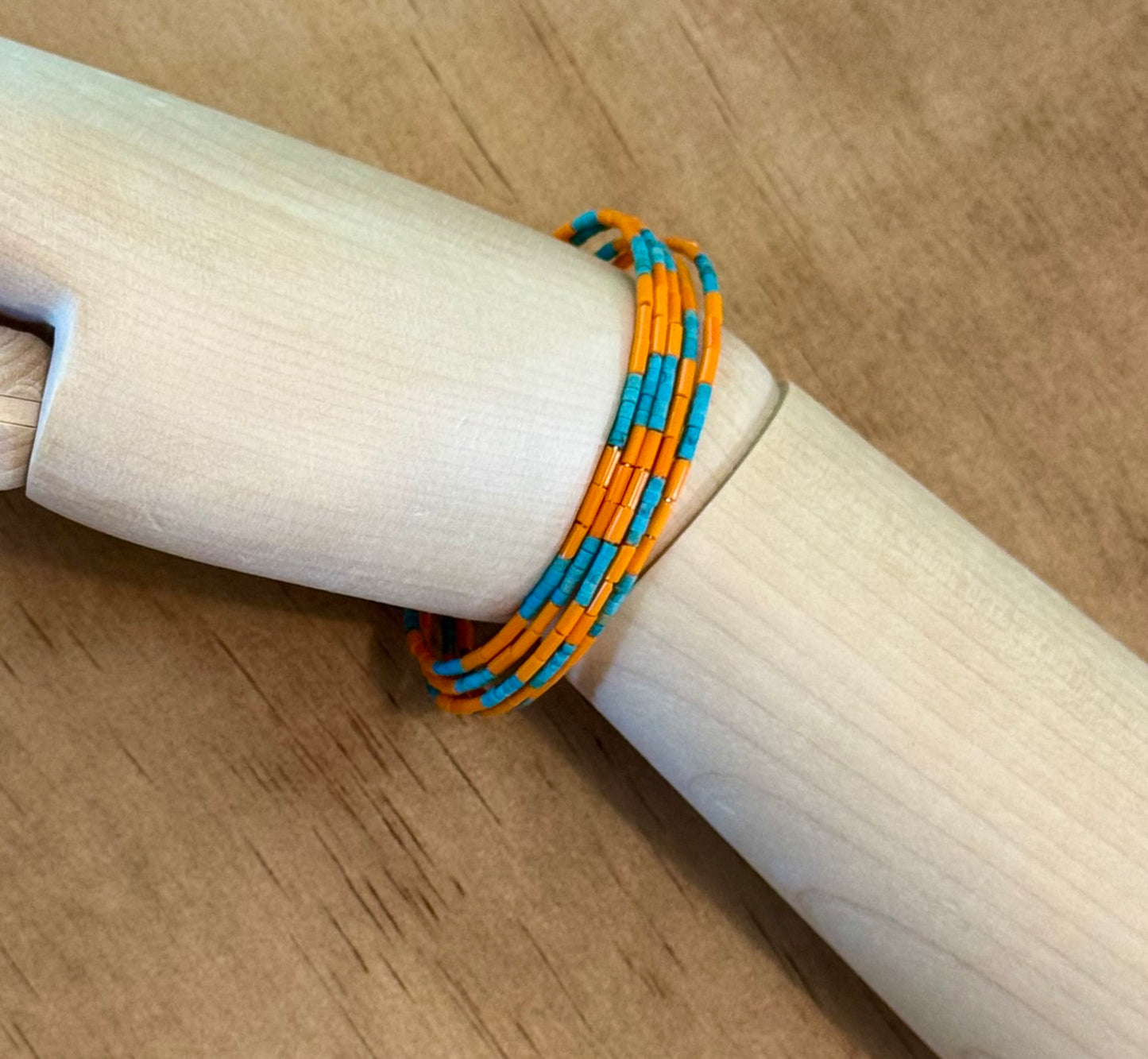 Three Five Checker Bangle in Tangerine & Turquoise