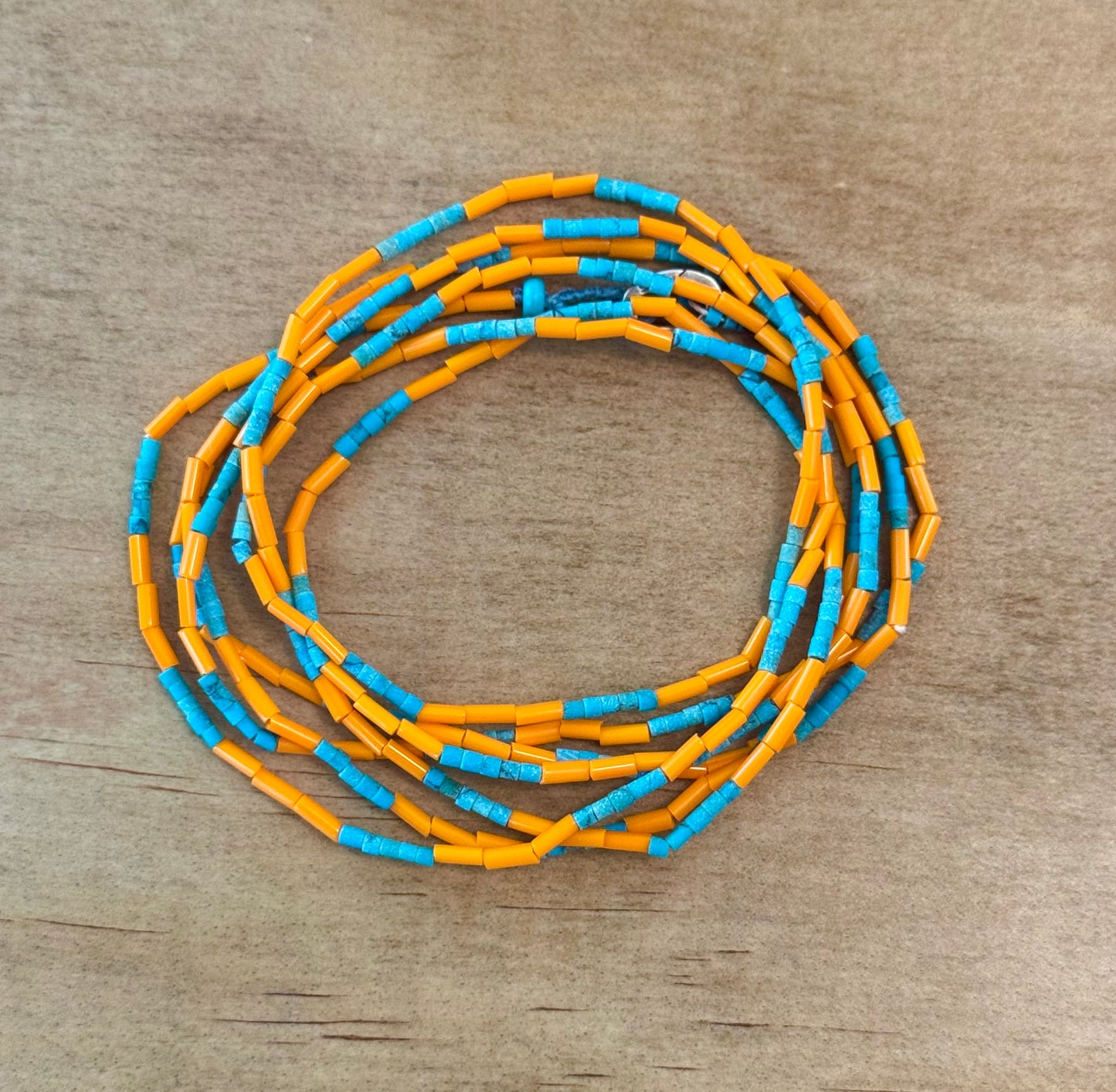 Three Five Checker Necklace in Tangerine & Turquoise