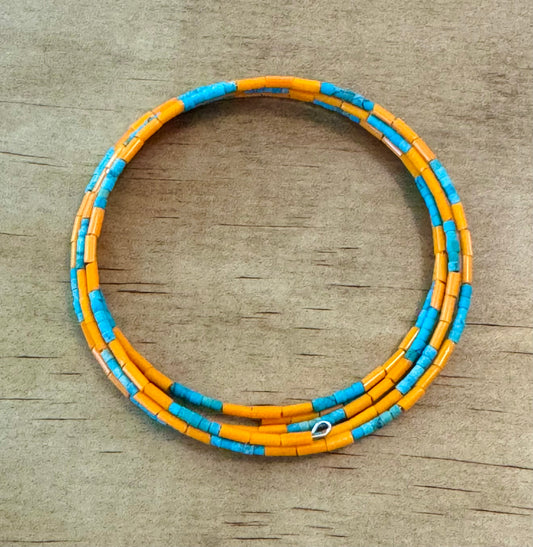 Three Five Checker Bangle in Tangerine & Turquoise