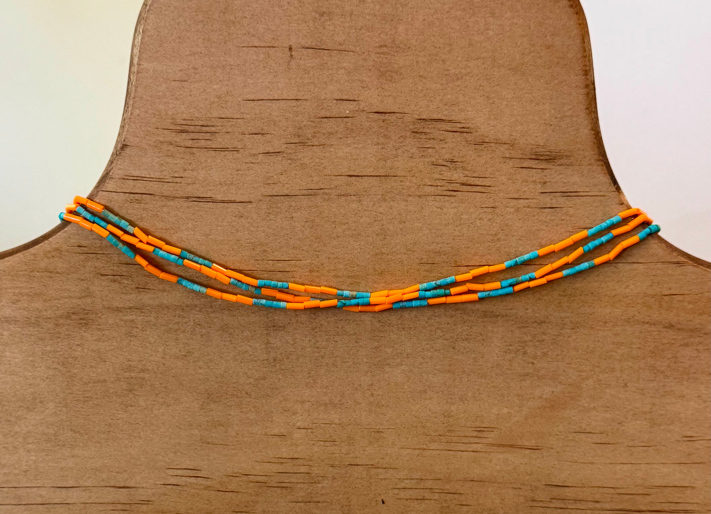 Three Five Checker Necklace in Tangerine & Turquoise