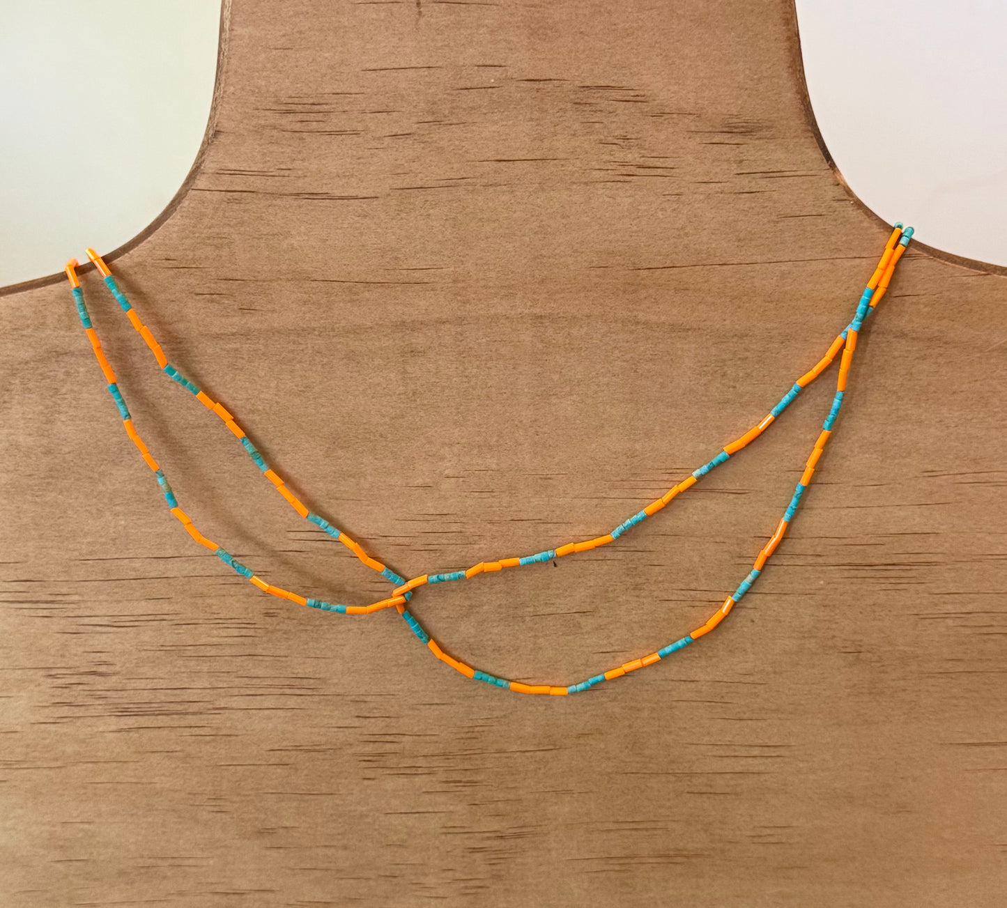 Three Five Checker Necklace in Tangerine & Turquoise