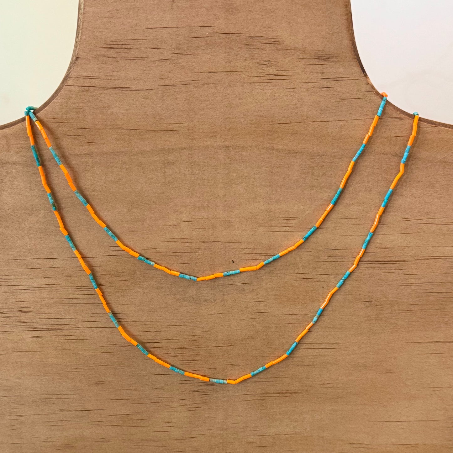 Three Five Checker Necklace in Tangerine & Turquoise