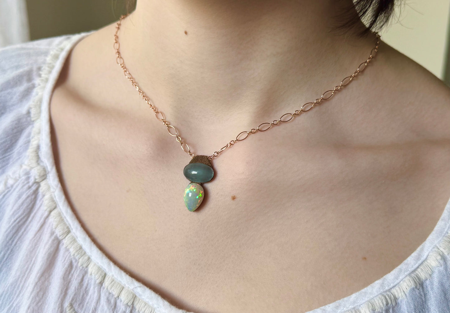 Aeris Aquamarine & Australian Opal Pairing Necklace